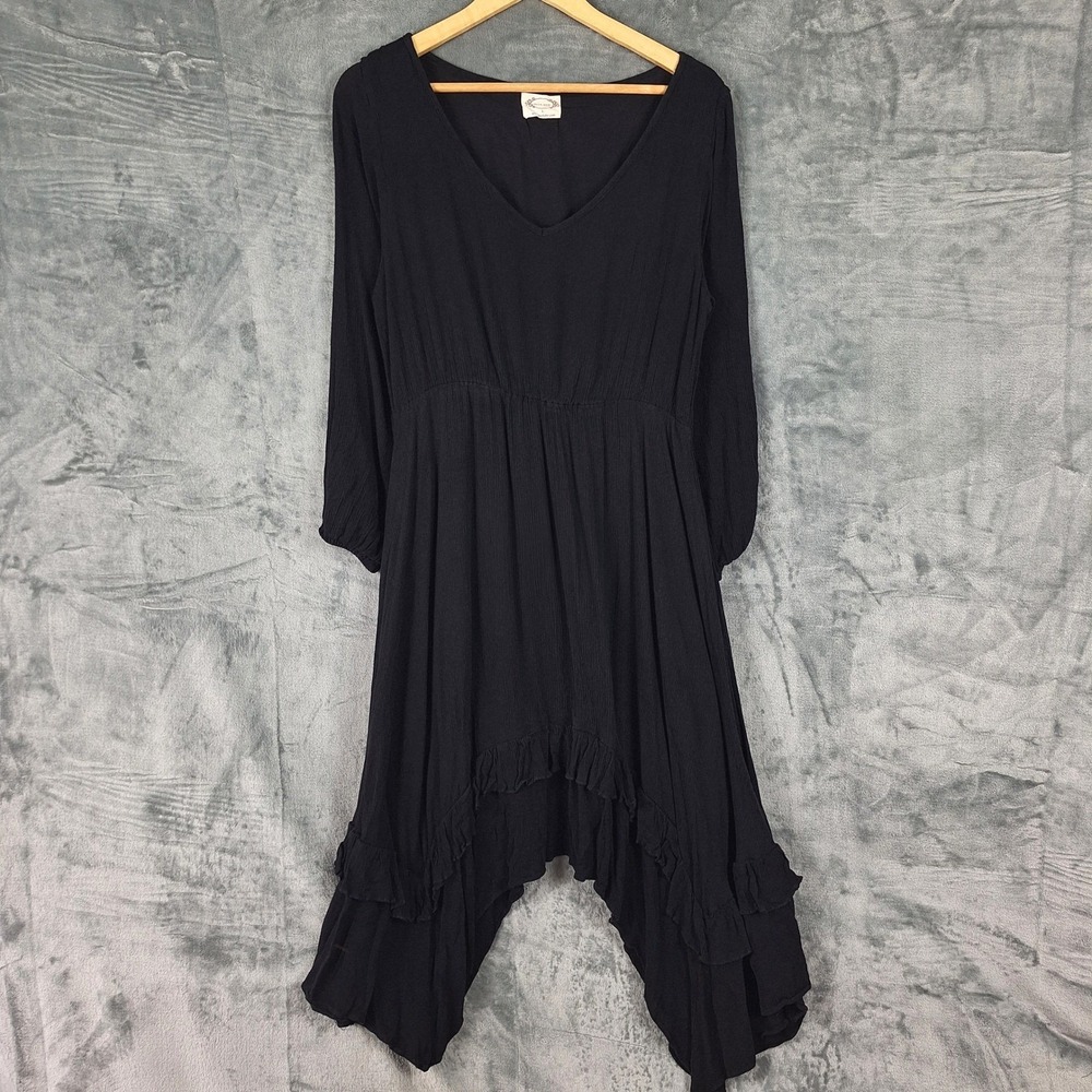 Womens Dress Large Black Whimsigoth Fairy Grunge Asymmetrical Gauze Witch Tiered